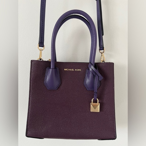 NWOT MICHAEL KORS MERCER Studio colorblock messenger Leather damson iris bagtote - Picture 5 of 11